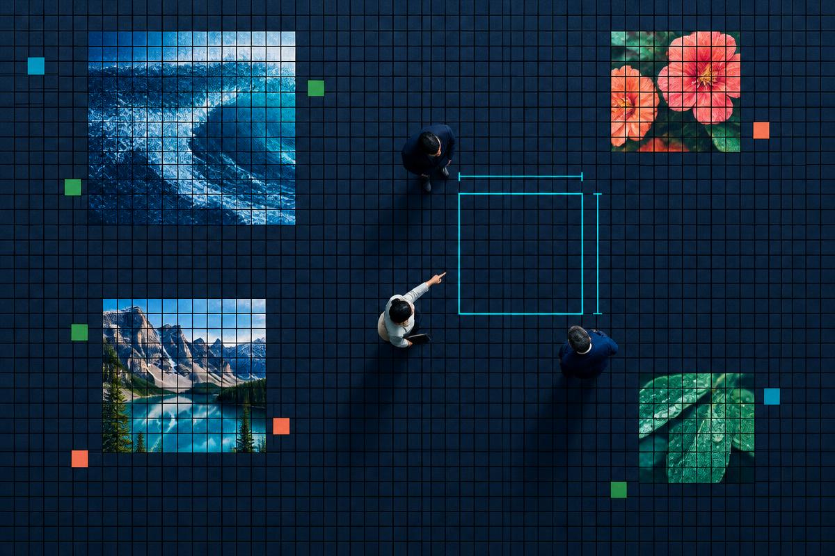 A selected square area on a grid surrounded by other visual projects